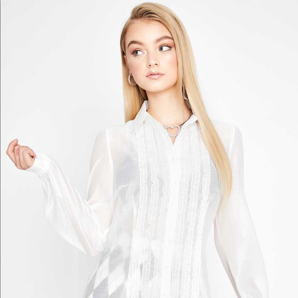 White Sheer Ruffle Shirt